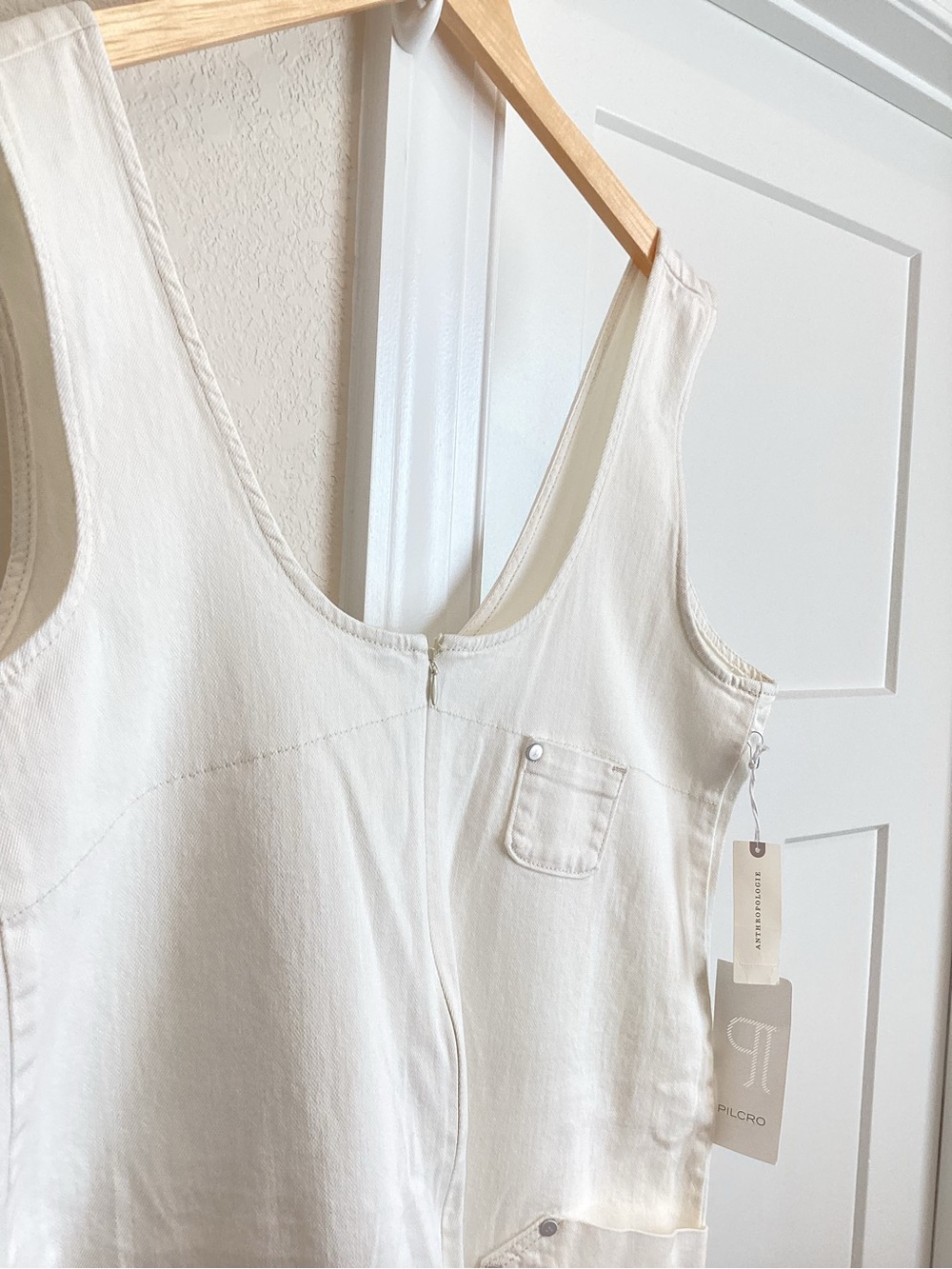 Anthropologie Overalls Pilcro Zip-Front Wide-Leg Overalls New Medium Ivory - Picture 8 of 14